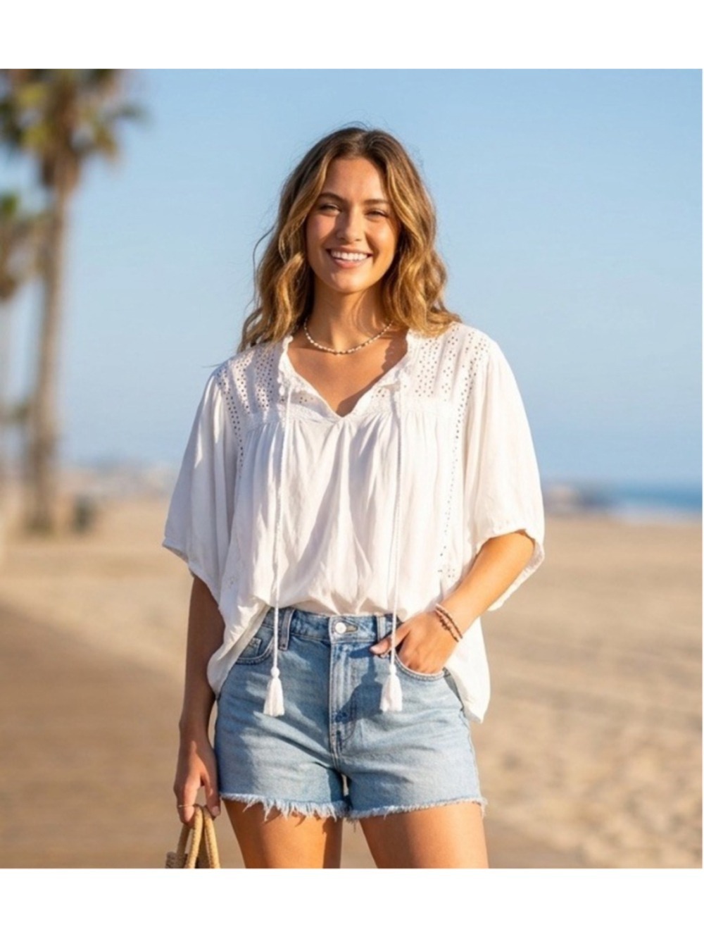 Boho Peasant Blouse Plus Sz 2X Women White Lace Cottage Shabby Beach Summer